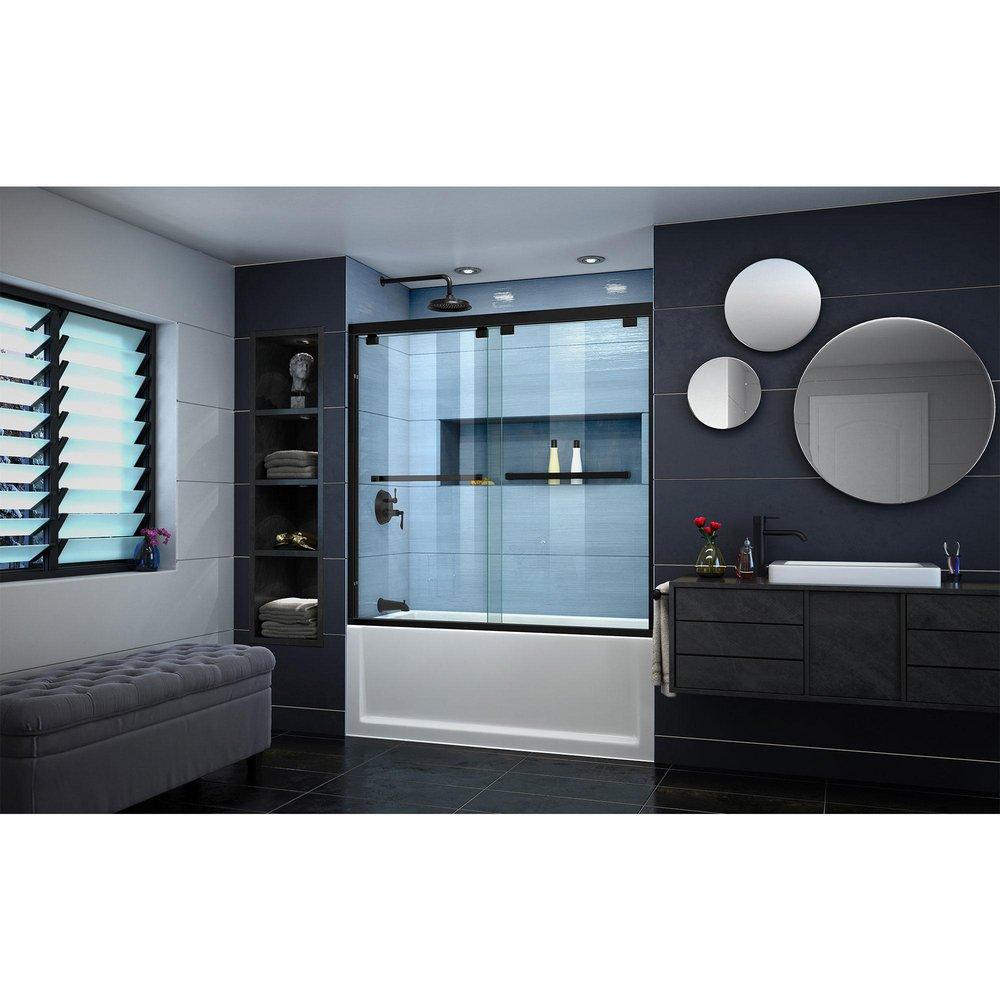 DreamLine Satin Black 58 in. Tub & Shower Door 