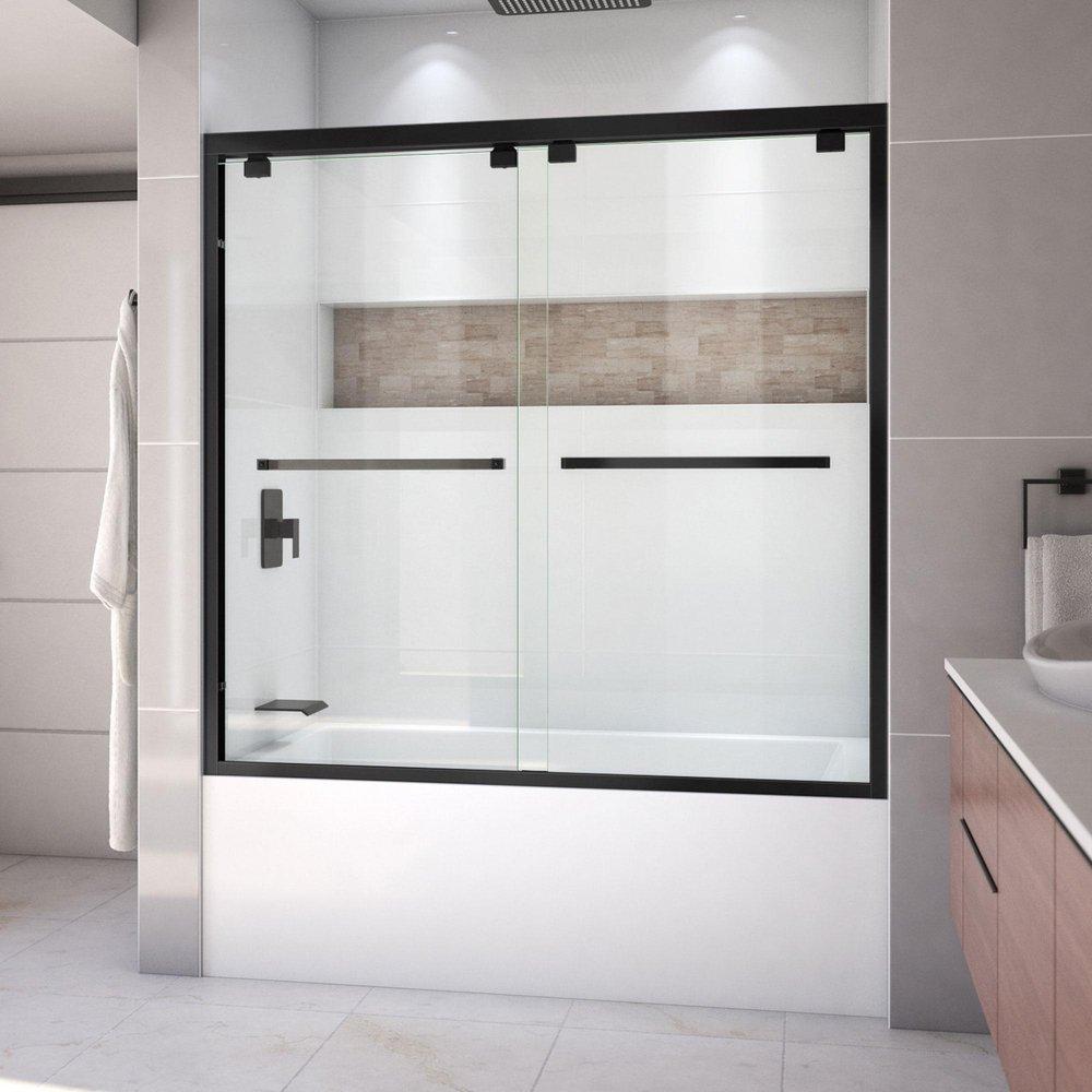 DreamLine Satin Black 58 in. Tub & Shower Door 