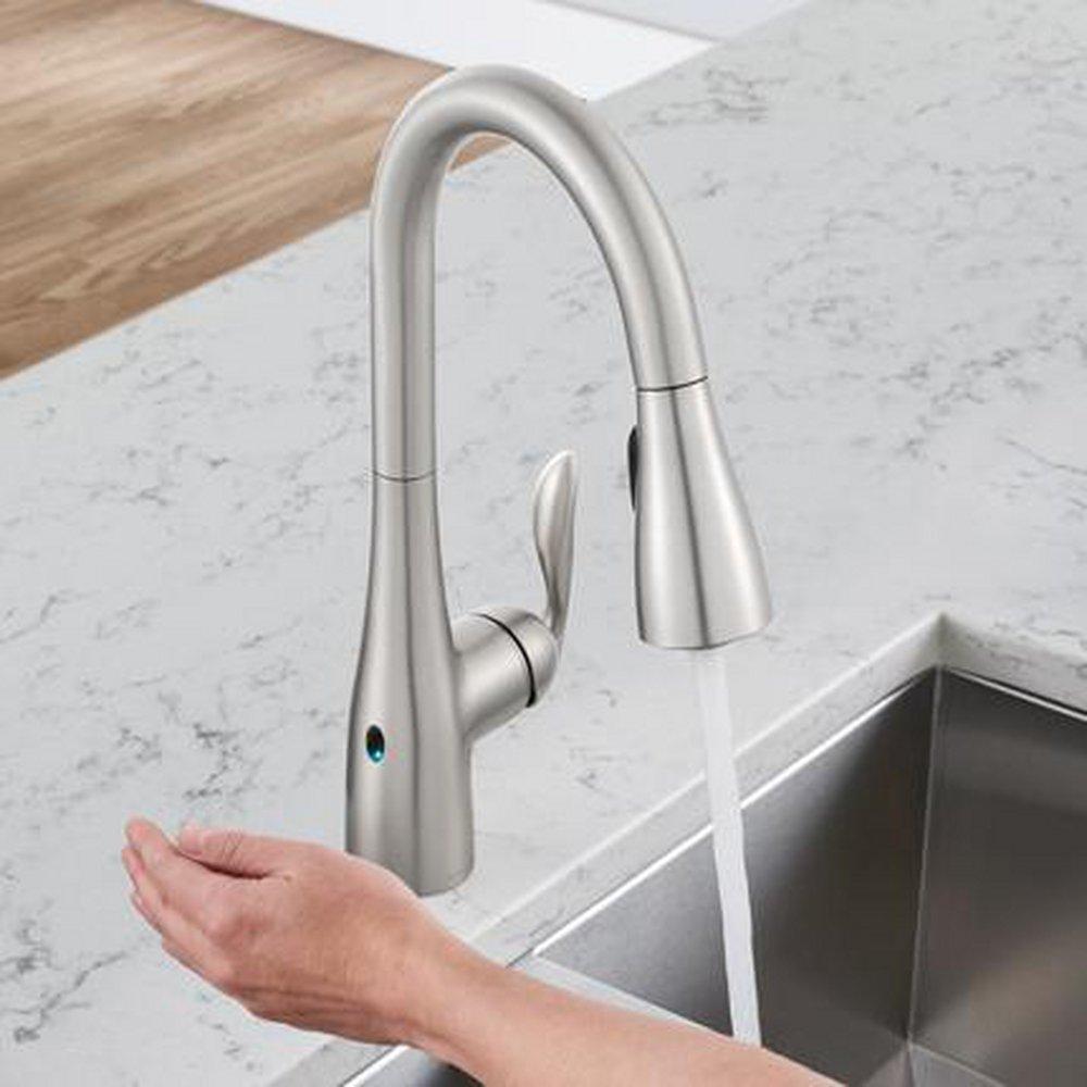 Moen Spot Resist&trade; Stainless Single Handle Pull Down Touchless Kitchen Faucet with Power Clean, Reflex and MotionSense Wave Technology 