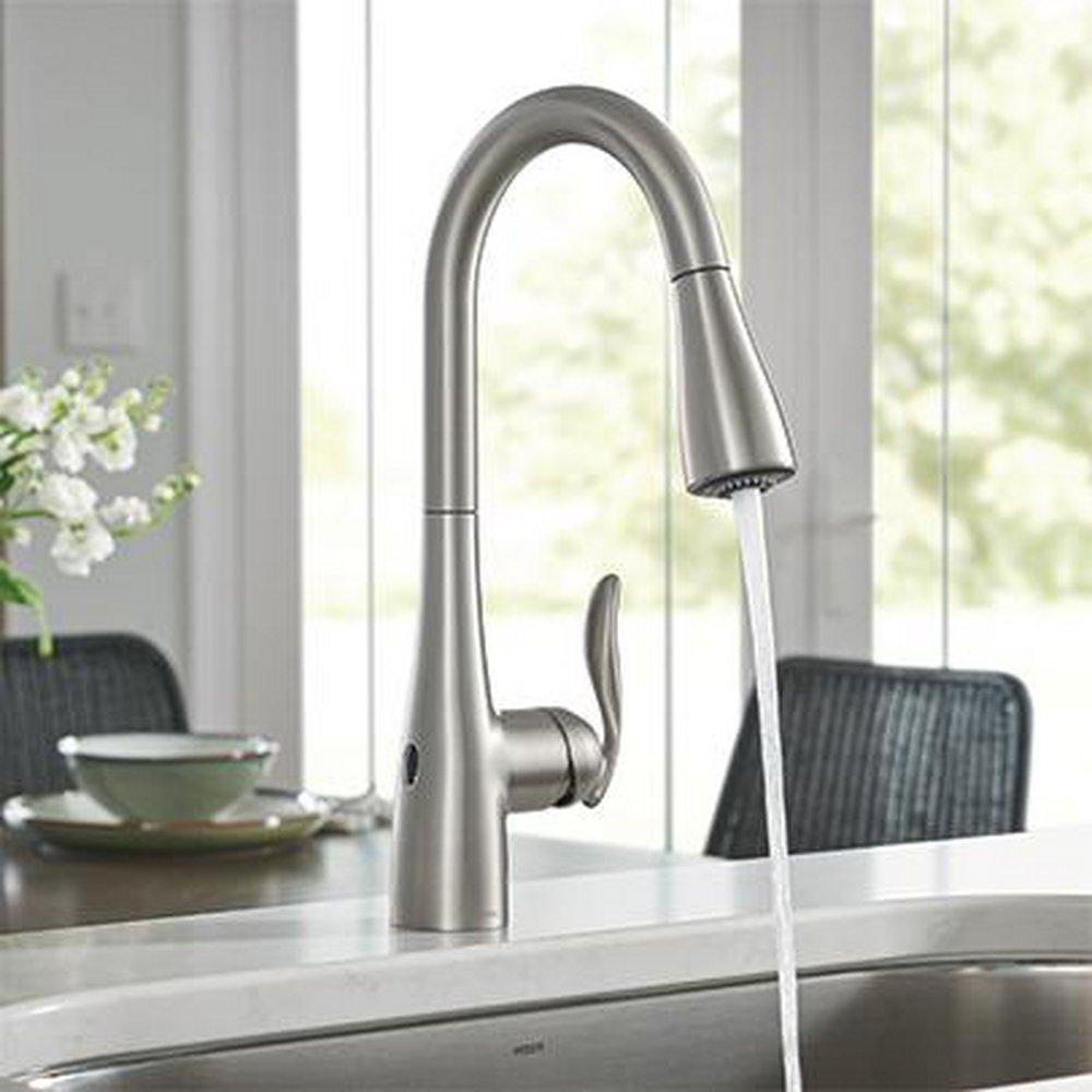 Moen Spot Resist&trade; Stainless Single Handle Pull Down Touchless Kitchen Faucet with Power Clean, Reflex and MotionSense Wave Technology 