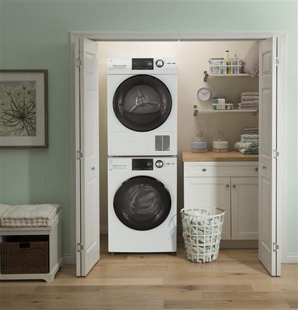 GE&reg; White on White 25-5/8 in. 2.4 cu. ft. Electric Front Load Washer 