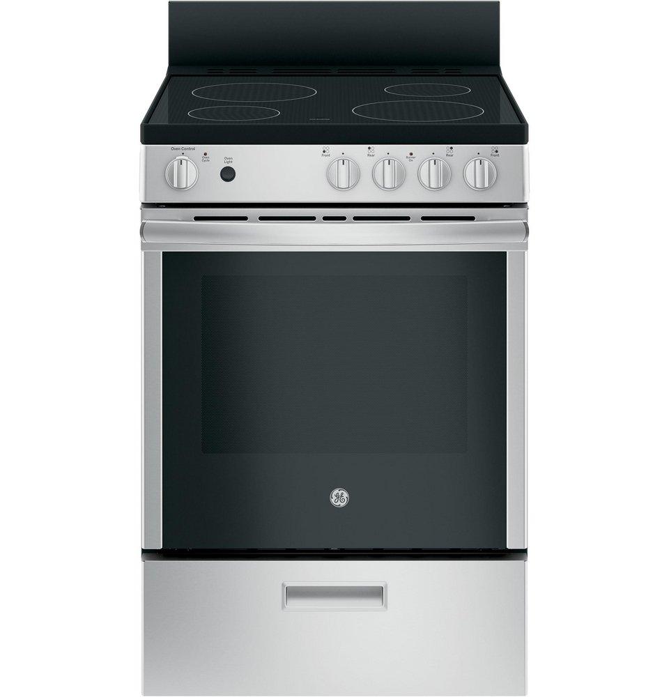 GE&reg; Stainless Steel 23-7/8 in. Electric 4-Burner Smoothtop Freestanding Range 
