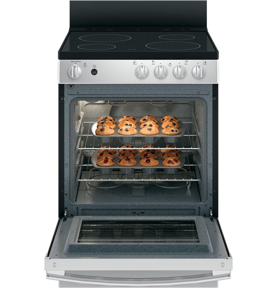 GE&reg; Stainless Steel 23-7/8 in. Electric 4-Burner Smoothtop Freestanding Range 