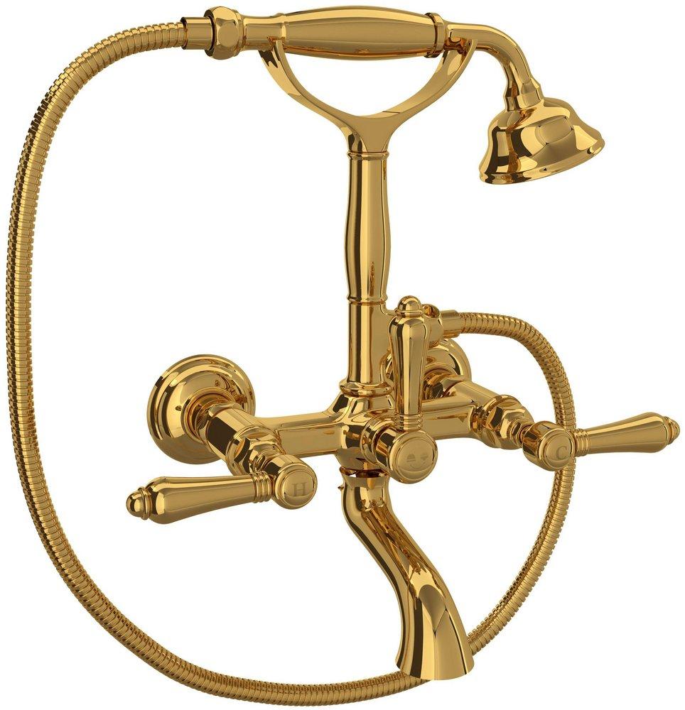 ROHL&reg; Unlacquered Brass Three Handle Wall Mount Filler 