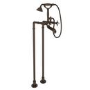 Floor Mount Tub Filler with Metal Triple Cross Handle and Hand Shower in Tuscan Brass