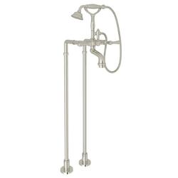 Three Lever Handle Floor Mount Filler in Polished Nickel Trim Only