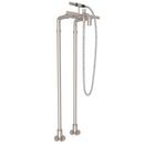 ROHL® Satin Nickel Floor Mount Tub Filler with Metal Triple Lever Handle, Hand Shower and Floor Pillar Leg or Supply Union