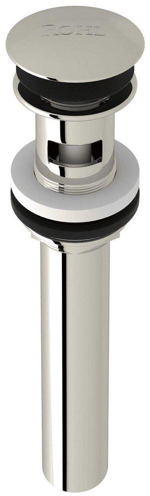 ROHL&reg; Polished Nickel ROHL TOUCH SEAL DOME DRAIN ASSEMBLY SLOTTED WITH OVERFLOW HOLES IN POLISHED NICKEL WITH 6 TAILPIECE ROHL LOGO ON THE FACE AND STANDARD 2 1/8 DIAMETER FLANGE 