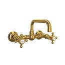 Two Handle Wall Mount Bridge Bathroom Sink Faucet in Unlacquered Brass