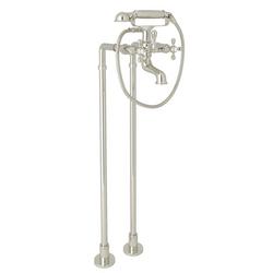 Two Cross Handle Floor Mount Filler in Polished Nickel Trim Only