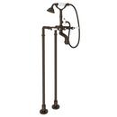 ROHL&reg; Tuscan Brass Floor Mount Tub Filler with Porcelain Triple Lever Handle and Hand Shower 