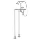 Floor Mount Tub Filler with Crystal Triple Cross Handle, Hand Shower and Floor Pillar Leg in Polished Chrome