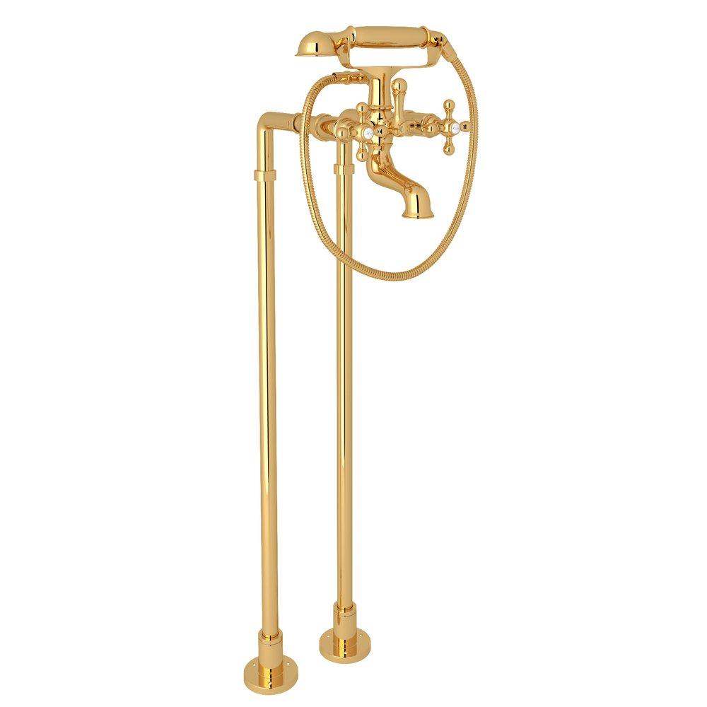 ROHL&reg; Inca Brass Two Cross Handle Floor Mount Filler 
