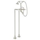 Floor Mount Tub Filler with Porcelain Triple Lever Handle and Hand Shower in Polished Nickel
