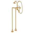 ROHL&reg; Inca Brass Floor Mount Tub Filler with Metal Triple Cross Handle and Hand Shower 