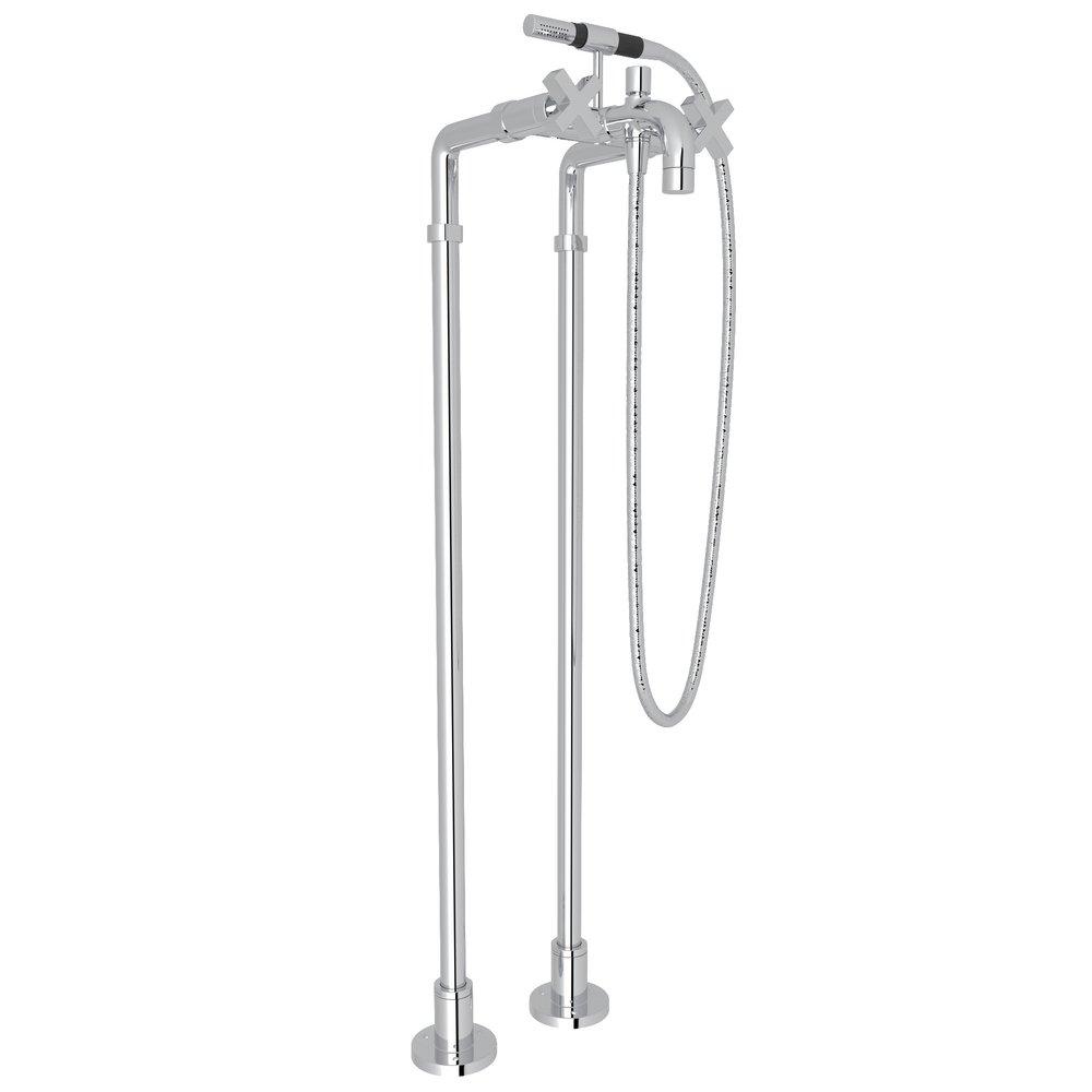 ROHL&reg; Polished Chrome Three Handle Cross Floor Mount Filler 