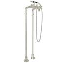Floor Mount Tub Filler with Metal Triple Cross Handle , Hand Shower and Floor Pillar Leg or Supply Union in Polished Nickel