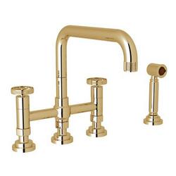 Two Handle Bridge Kitchen Faucet in Unlacquered Brass