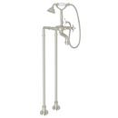 Floor Mount Tub Filler with Metal Triple Cross Handle and Hand Shower in Polished Nickel