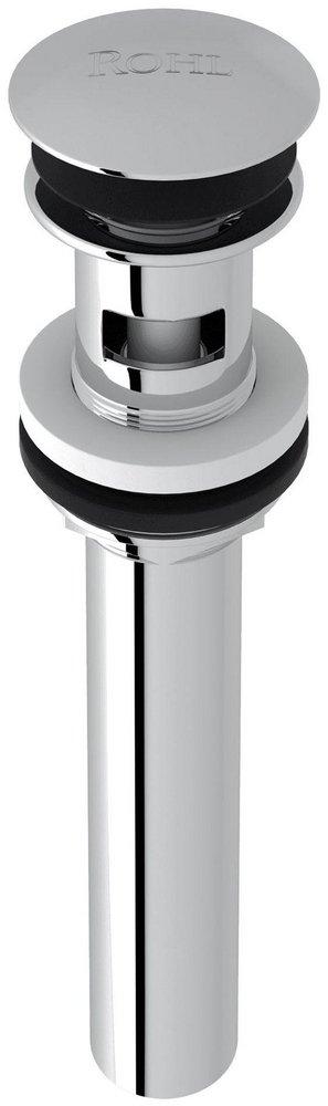 ROHL&reg; Polished Chrome ROHL TOUCH SEAL DOME DRAIN ASSEMBLY SLOTTED WITH OVERFLOW HOLES IN POLISHED CHROME WITH 6 TAILPIECE ROHL LOGO ON THE FACE AND STANDARD 2 1/8 DIAMETER FLANGE 
