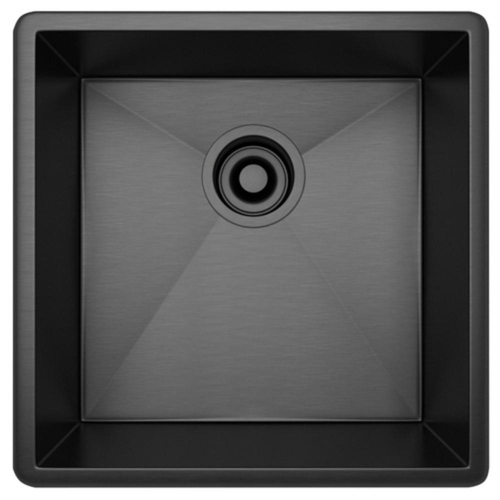 ROHL&reg; Black Stainless Steel 16-15/32 x 16-15/32 in. No-Hole Drop-in and Undermount Stainless Steel Bar Sink 