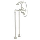 Floor Mount Tub Filler with Metal Triple Cross Handle and Hand Shower in Polished Nickel