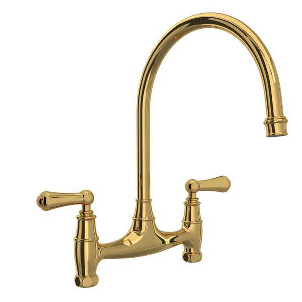 Perrin & Rowe Unlacquered Brass Bridge Kitchen Faucet 