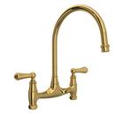 Two Handle Bridge Kitchen Faucet in Unlacquered Brass