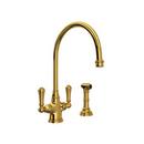 Two Handle Kitchen Faucet with Side Spray in Unlacquered Brass