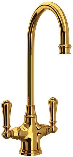 Two Handle Bar Faucet in Unlacquered Brass