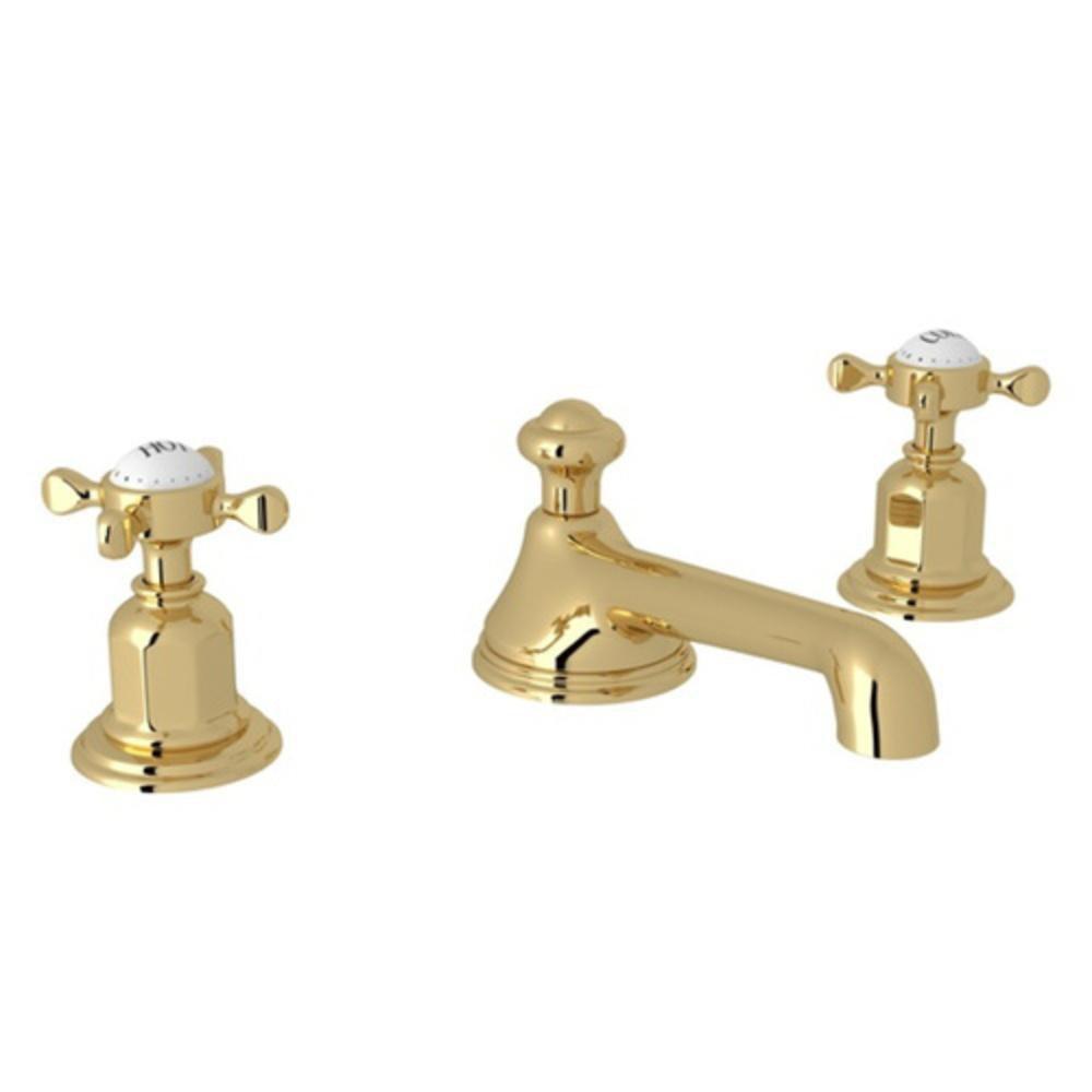 Perrin & Rowe Unlacquered Brass Two Handle Bathroom Sink Faucet 