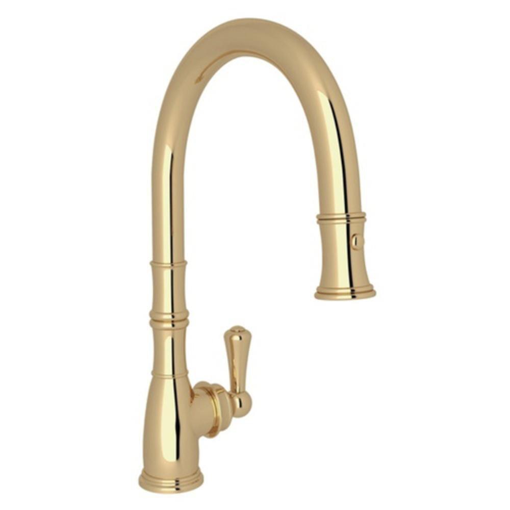 Perrin & Rowe Unlacquered Brass Single Handle Pull Down Kitchen Faucet 