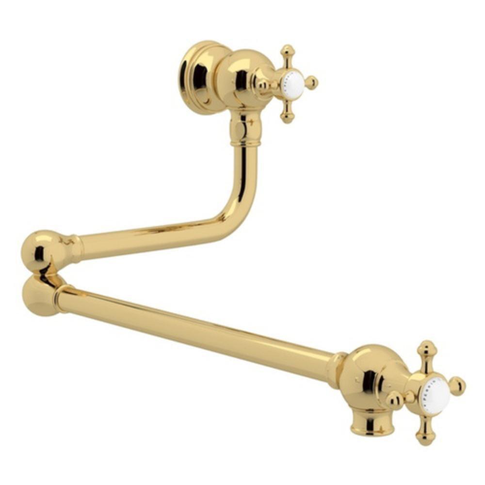 Perrin & Rowe Unlacquered Brass Two Handle Cross Pot Filler 
