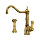 Single Handle Kitchen Faucet with Side Spray in Unlacquered Brass
