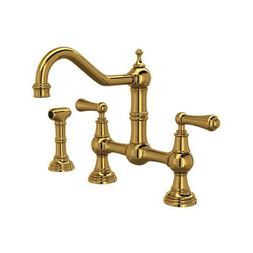 Perrin & Rowe Unlacquered Brass Bridge Kitchen Faucet 