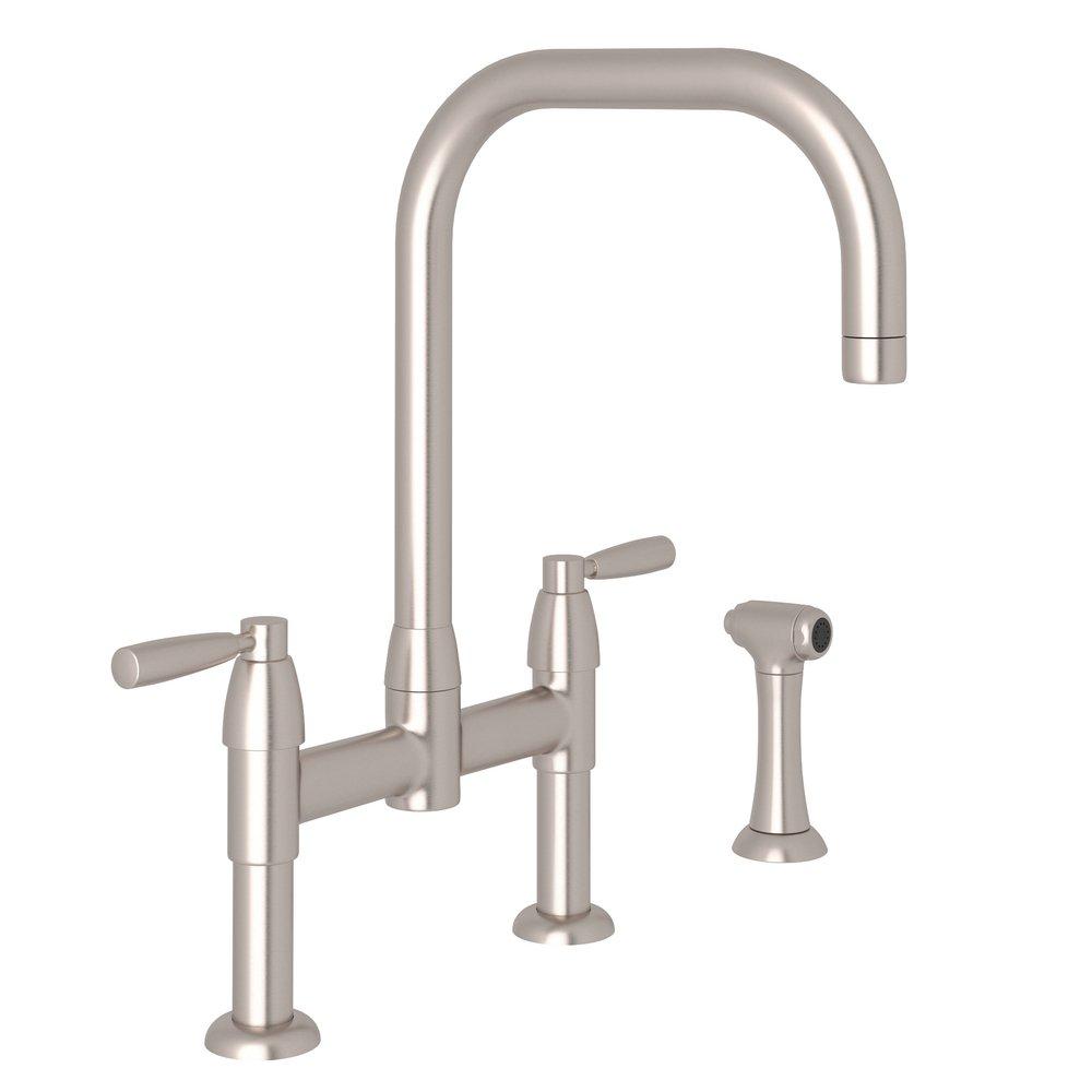 Perrin & Rowe&reg; Satin Nickel Two Handle Bridge Kitchen Faucet 