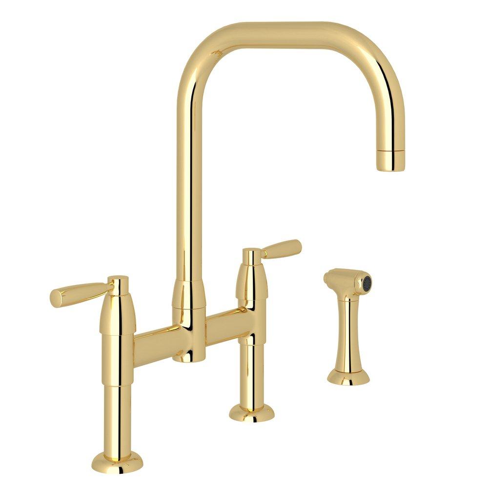 Perrin & Rowe&reg; Unlacquered Brass Two Handle Kitchen Faucet 