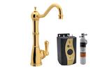 KIT ROHL PERRIN & ROWE TRADITIONAL KITCHEN HOT WATER DISPENSER FAUCET WITH SINGLE LEVER AND COLUMN SPOUT COMPLETE WITH HOT WATER TANK AND FILTER IN ENGLISH GOLD