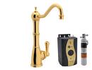 KIT ROHL PERRIN & ROWE TRADITIONAL KITCHEN HOT WATER DISPENSER FAUCET WITH SINGLE LEVER AND COLUMN SPOUT COMPLETE WITH HOT WATER TANK AND FILTER IN ENGLISH GOLD 