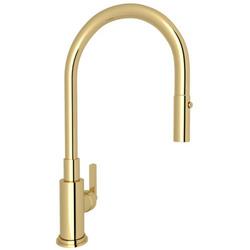 Single Handle Pull Down Kitchen Faucet in Unlacquered Brass