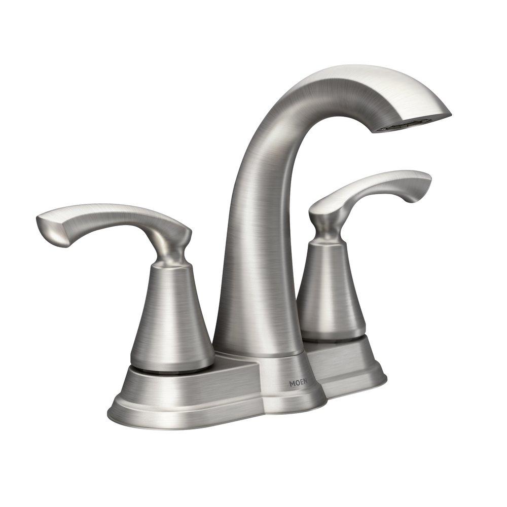 Moen Spot Resist Brushed Nickel Centerset Bathroom Sink Faucet with Double Lever Handle 