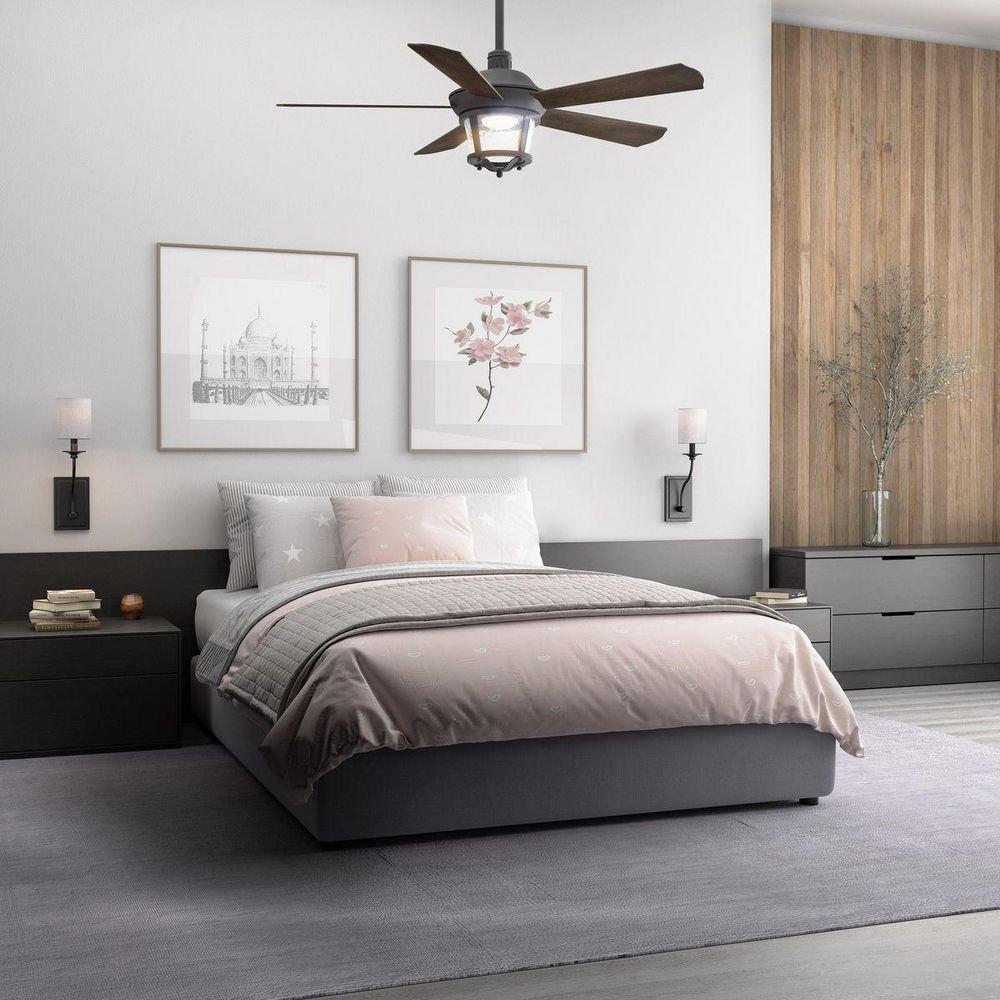Progress Lighting Forged Black 58W 5-Blade Indoor Ceiling Fan with 52 in. Blade Span and LED Light 