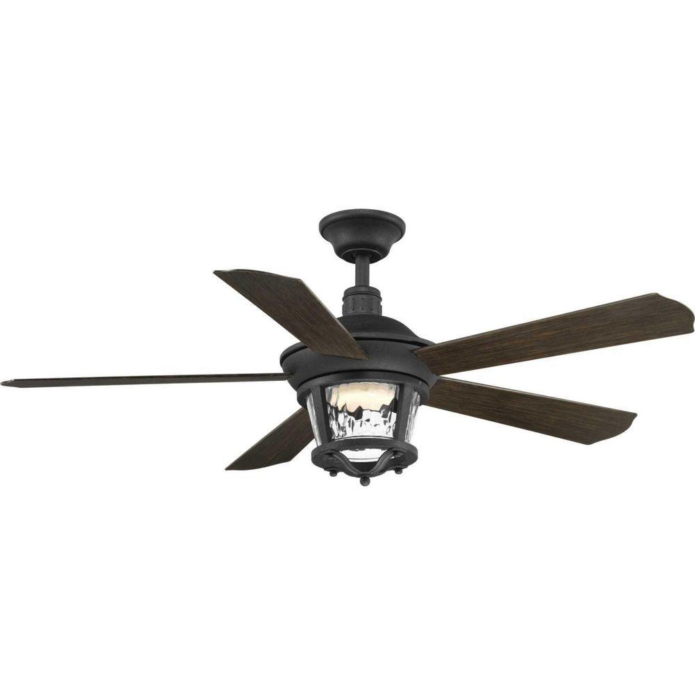Progress Lighting Forged Black 58W 5-Blade Indoor Ceiling Fan with 52 in. Blade Span and LED Light 