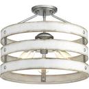 13-1/2 in. 225W 1-Light Incandescent Semi-Flush Mount or Convertible Ceiling Fixture with Antique White Glass in Galvanized