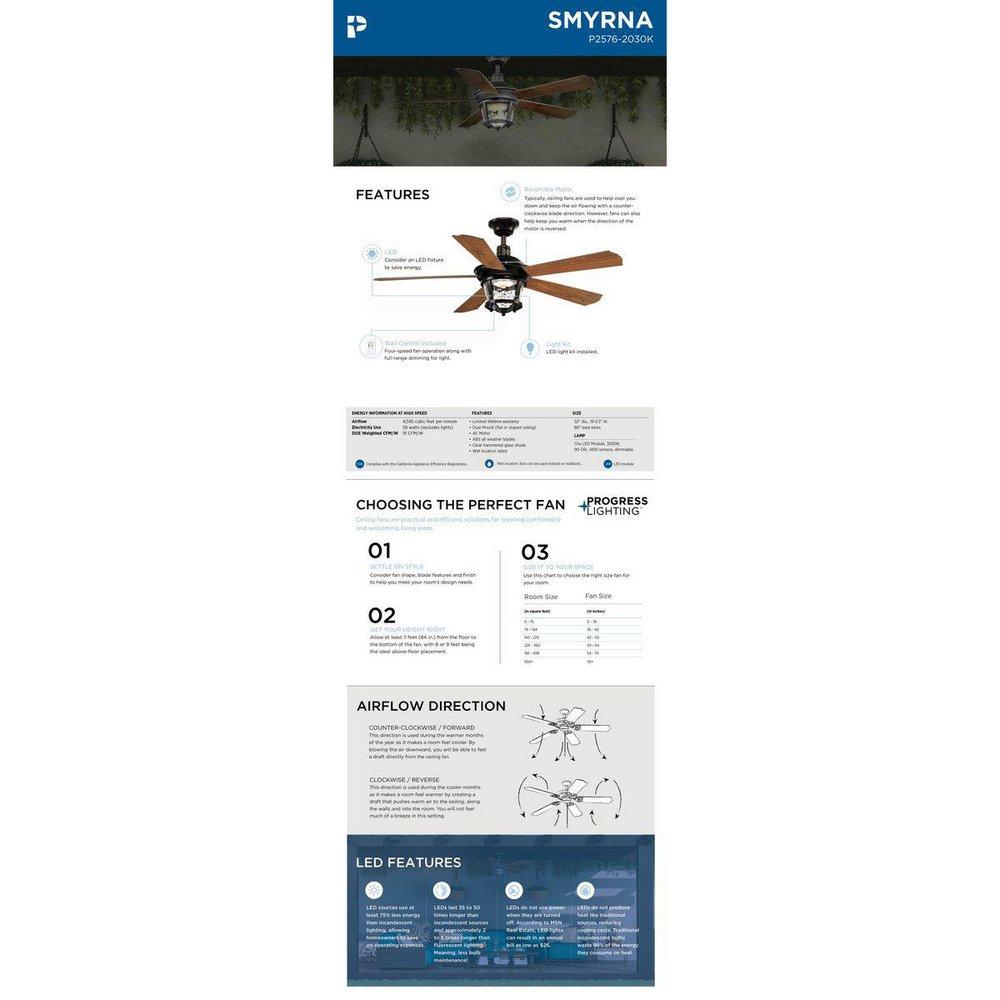 Progress Lighting Antique Bronze 58W 5-Blade Indoor Ceiling Fan with 52 in. Blade Span and LED Light 