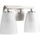 13-7/8 x 8-3/8 in. 200W 2-Light Medium E-26 Incandescent Vanity Fixture with Etched Glass in Brushed Nickel