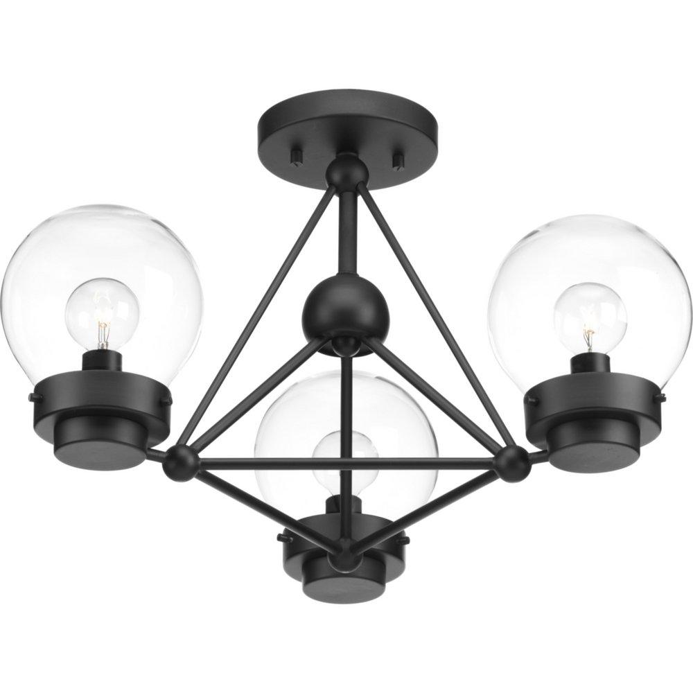 Progress Lighting Black 60W 3-Light Candelabra E-12 Incandescent Semi-Flush Mount Ceiling Fixture 