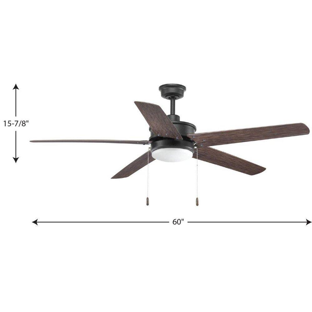 Progress Lighting Forged Black 70W 5-Blade Indoor and Outdoor Ceiling Fan with 60 in. Blade Span and LED Light 