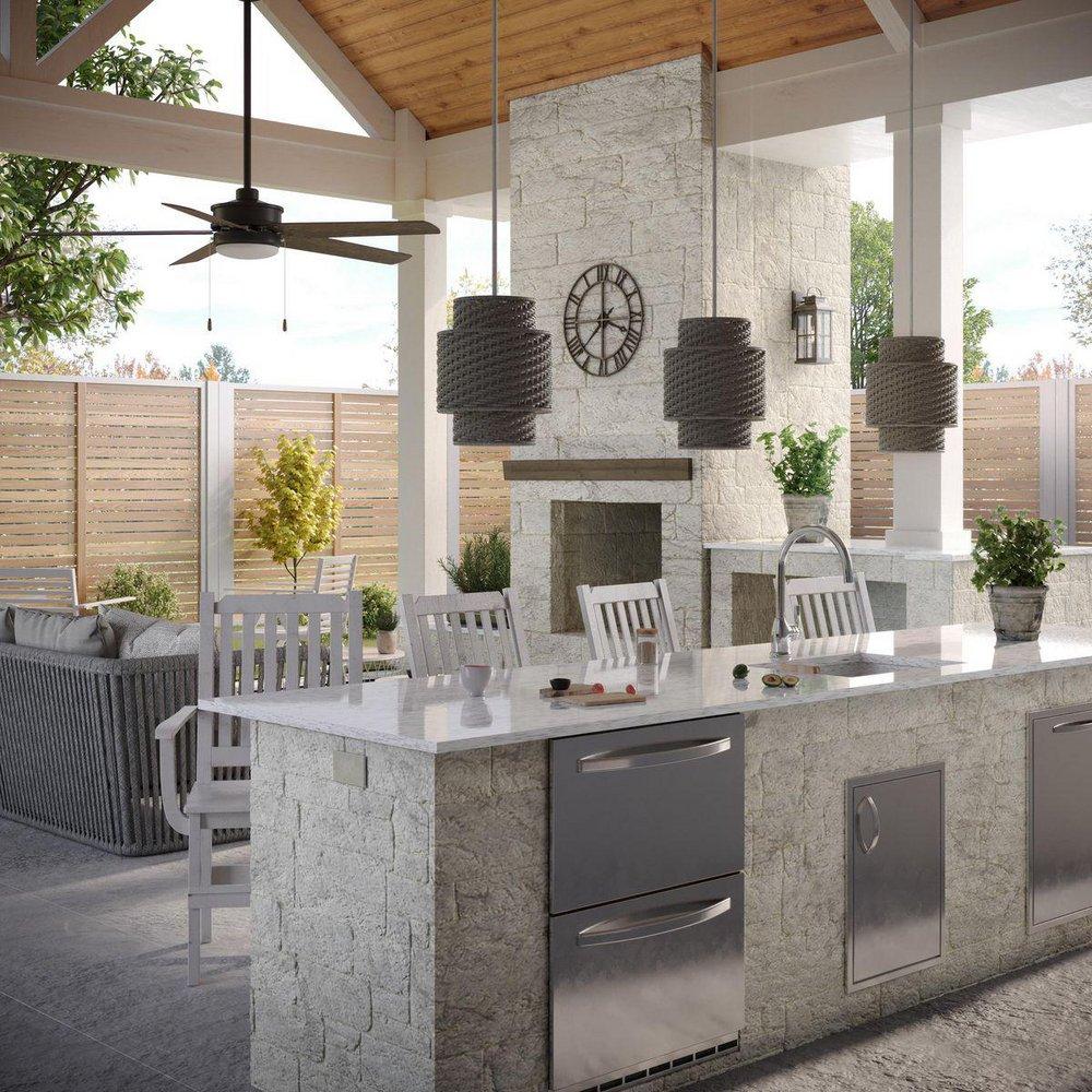 Progress Lighting Forged Black 70W 5-Blade Indoor and Outdoor Ceiling Fan with 60 in. Blade Span and LED Light 