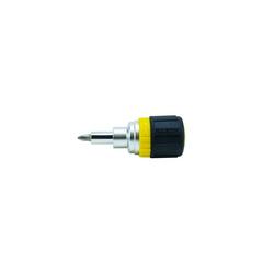 1/4 - 5/16 in. 6-in-1 Ratcheting Stubby Steel Screwdriver in Yellow and Black